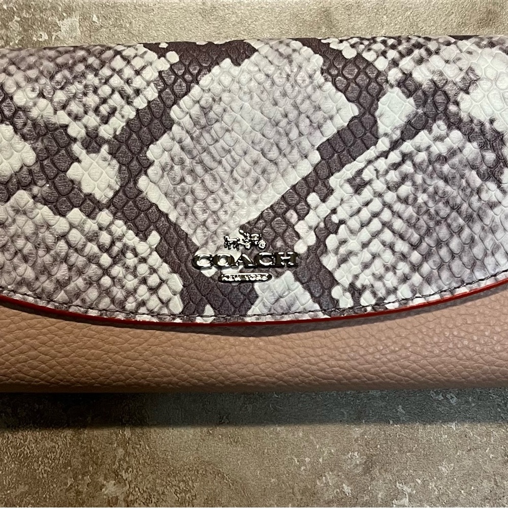Coach Snake-Print Flap Leather Wallet